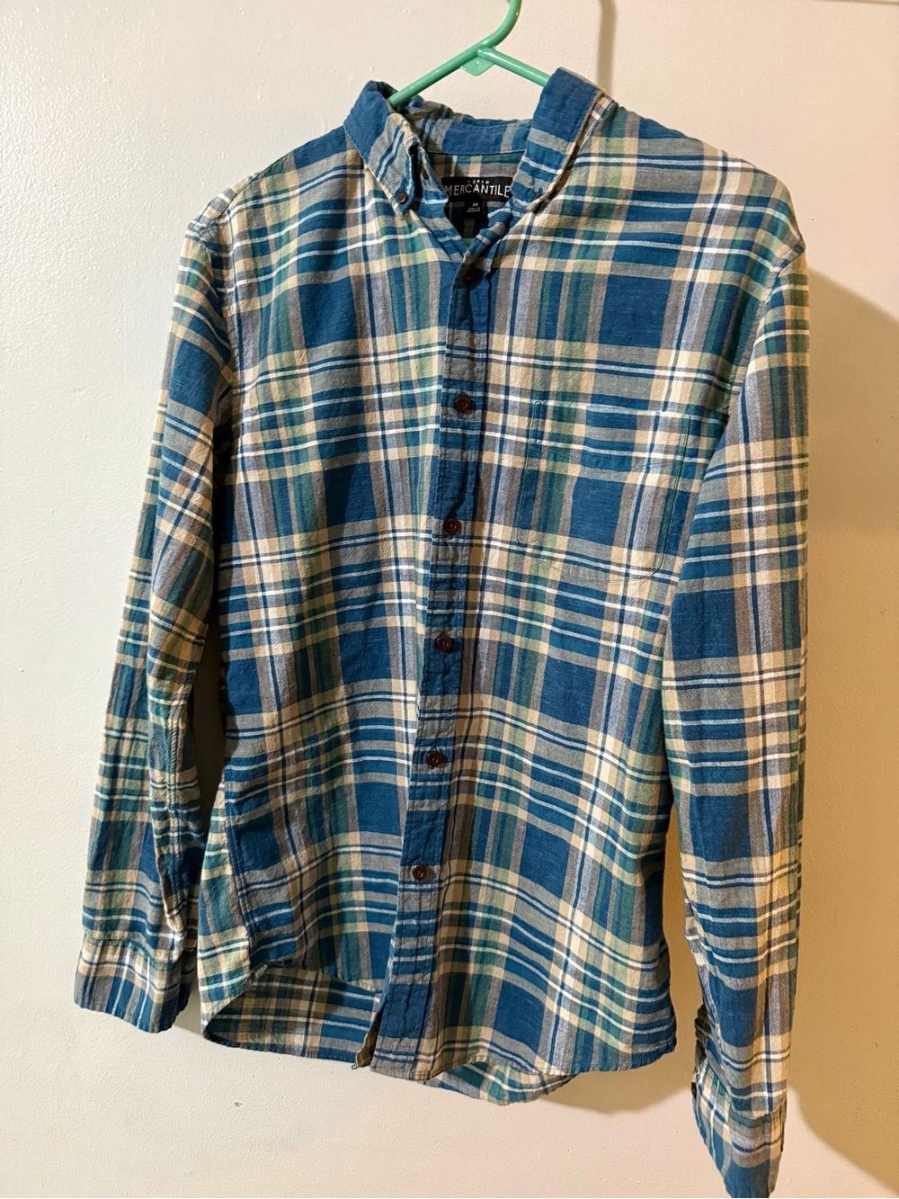 J. Crew Blue and Cream Plaid Button-Down Shirt